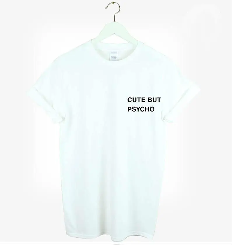 Карманом и надписью CUTE BUT PSYCHO (милый чудак с принтом в виде букв женская футболка