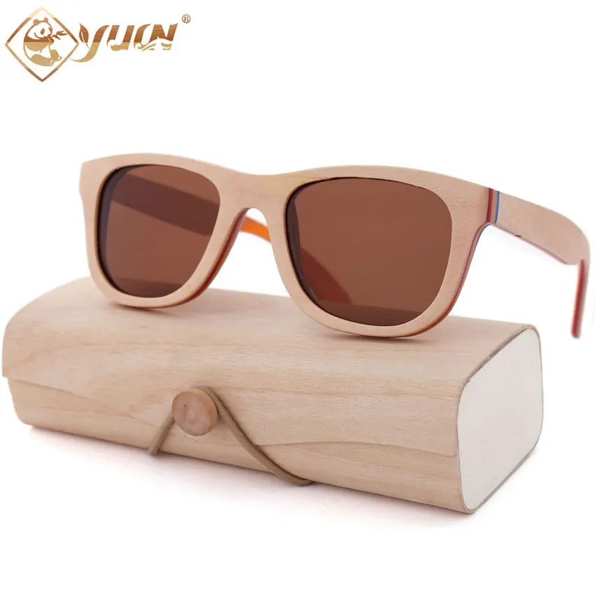 Beige and brown lens Горячая Распродажа скейтборд ручной работы с деревянной оправой солнцезащитные очки для мужчин и женщин поляризационные очки модные солнцезащитные очки для вождения#9109 - Цвет линз: Beige and brown lens
