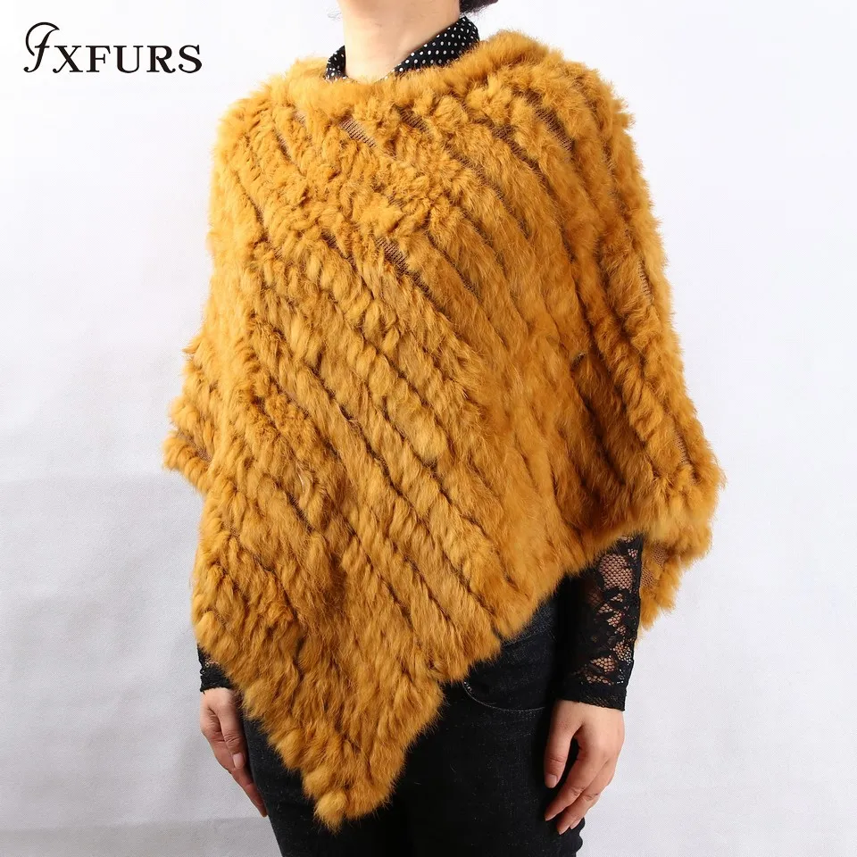 Фото FXFURS/хит продаж, зимнее женское меховое пончо с кроличьим мехом, пуловер с треугольным кроличьим мехом, шаль, модный жилет, новые цветные крол... №4