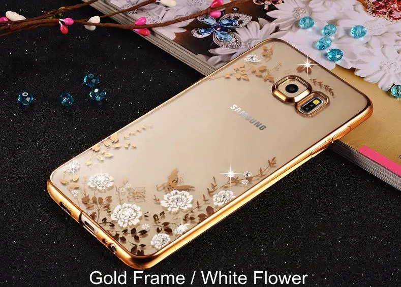 Прозрачная крышка для samsung Galaxy A30 A50 M20 M10 S10E S10 S9 S8 J4 J6 A6 A8 плюс A9 A7 S7edge Note9 чехлы с цветами и бриллиантами мягкий чехол