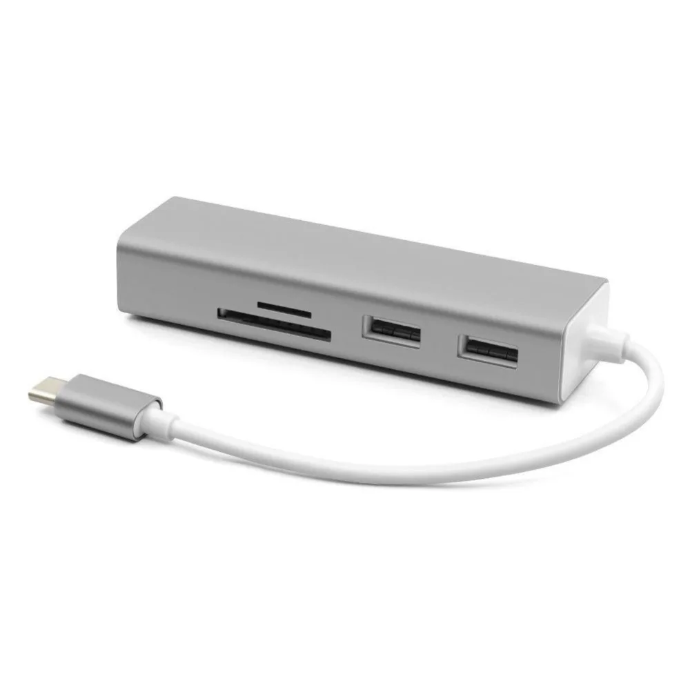 USB-C концентратор Тип C Порты и разъёмы 5 in1 с 2 портами (стандарт 3 0 LAN SD карты сетевой