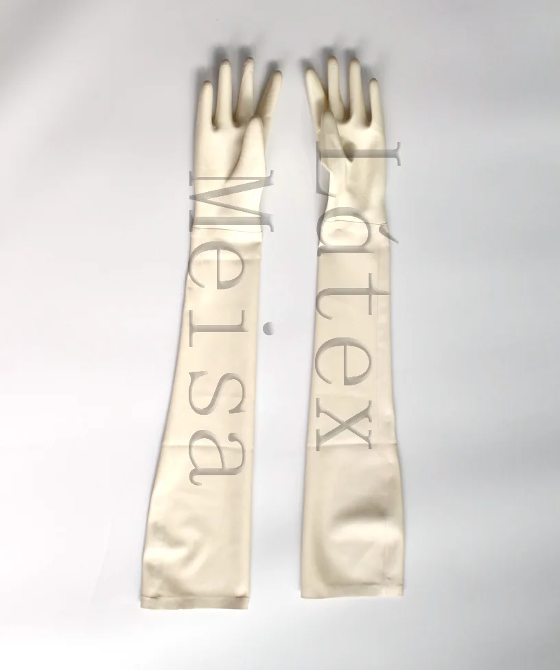 

100% natural adult's lingerie long five finger Fetish latex bondage gloves to arm in ivory color