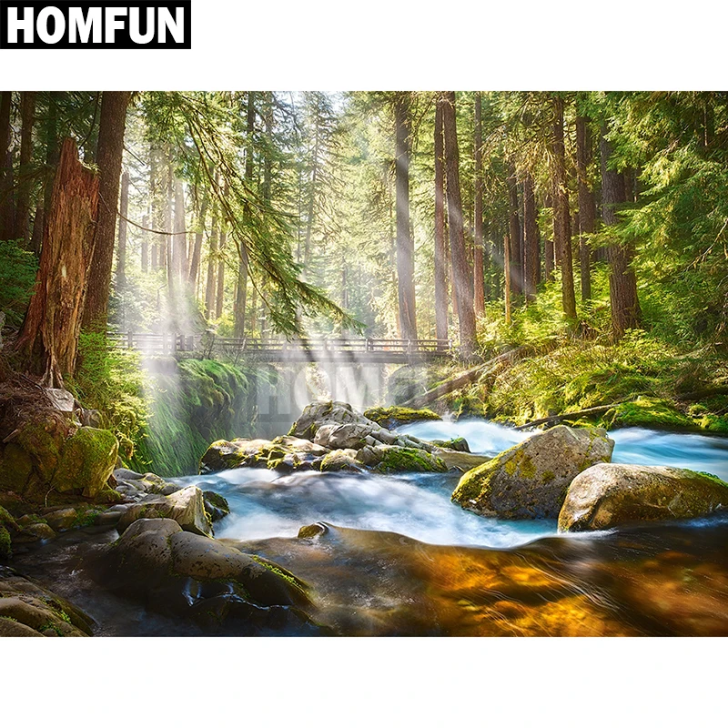 HOMFUN Полный квадрат/круглый сверл 5D DIY Роспись бриллиантами &quotЛесная река&quot 3D Вышивка крестом Домашний декор A00096.