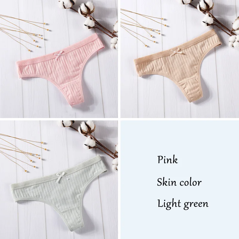 Pink-Skin-L.green Сексуальные стринги, женские хлопковые стринги, трусики для женщин, трусики-стринги, нижнее белье, интимное белье, дамское нижнее белье с Т-образной спинкой, низкая посадка, 3 шт./партия - Цвет: Pink-Skin-L.green