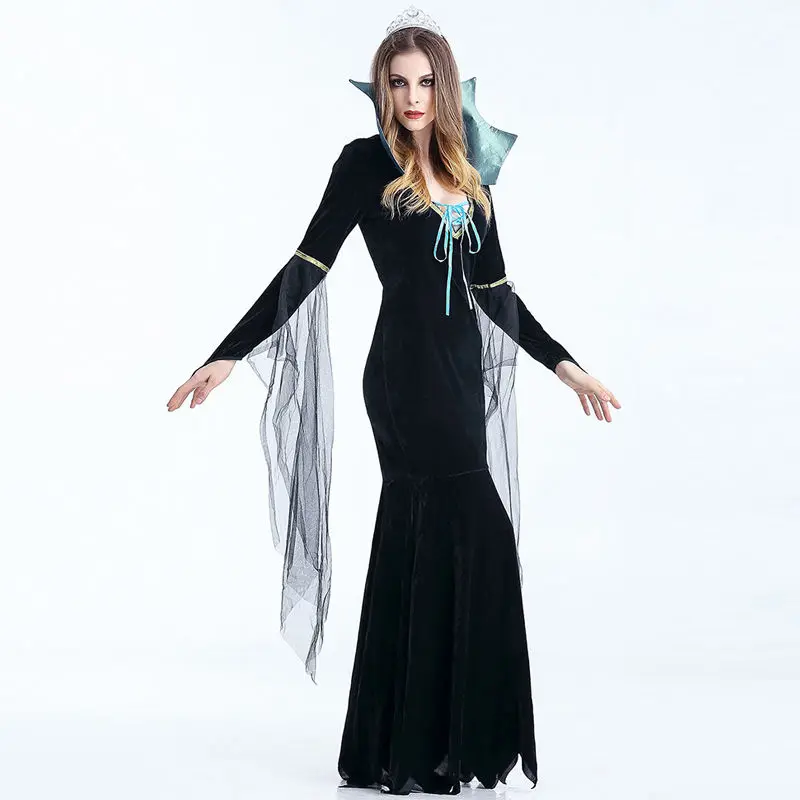 Новинка 2017 сексуальное черное платье на Хэллоуин для взрослых и женщин Костюм