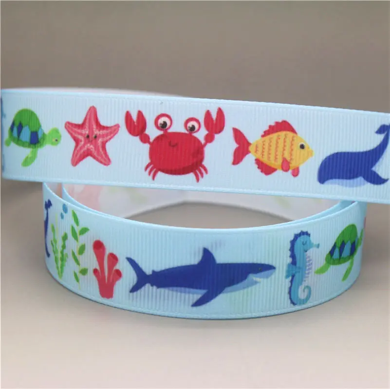 DHK 7/8 '✐ ярдов морская Акула КИТ Животные Печатные grosgrain ленточный аксессуар