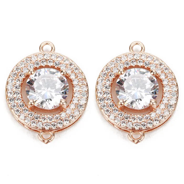 rose gold LOULEUR Роскошный Большой Кристалл циркония Ожерелья медный браслет серьги амулеты круглые соединители фурнитура для украшений компоненты DIY Изготовление ювелирных изделий для начинающих - Цвет: rose gold