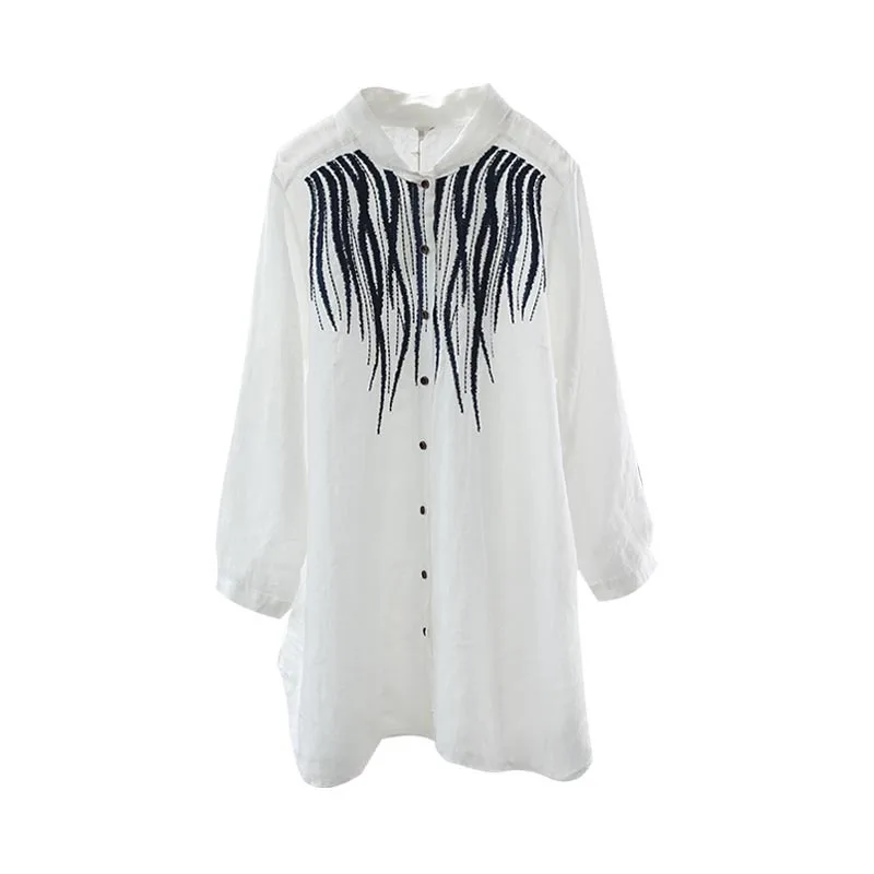 Women Linen Blouse Casual Long Sleeve Tops Tunic Vintage Embroidery Blouses Shirts Ladies Plus Size Blusas Chemisier Femme |