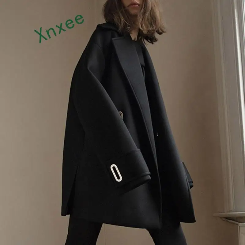 Xnxee Irregular Waist Blend Women Elegant Korea Fashion New Turn Down Collar Belt 2019 Wild Joker Street Style Coat