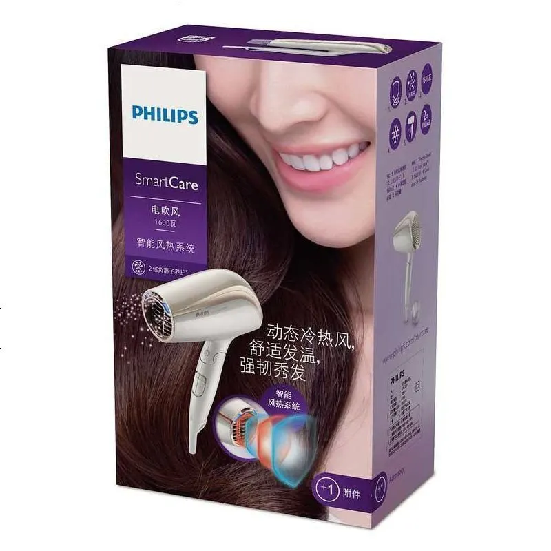Фен для волос Philips BHC201 складной с 6 регулируемыми ионными выходами и функцией