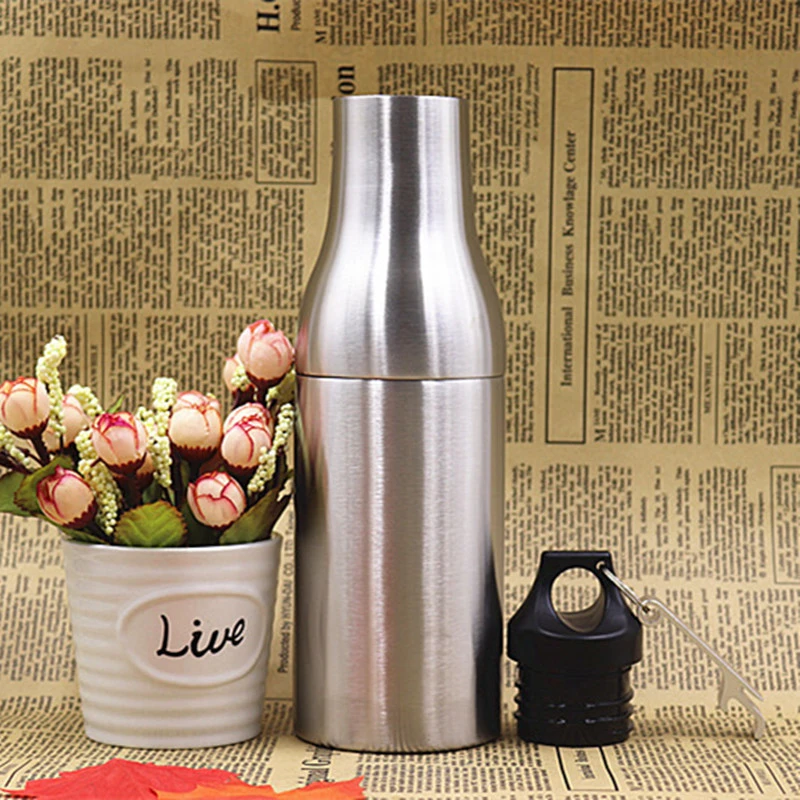 New 12oz Stainless Steel Beer Bottle Insulator Original Double Wall Vacuum Beer Cooler with Opener Beer Bottle Holder Keep Cold