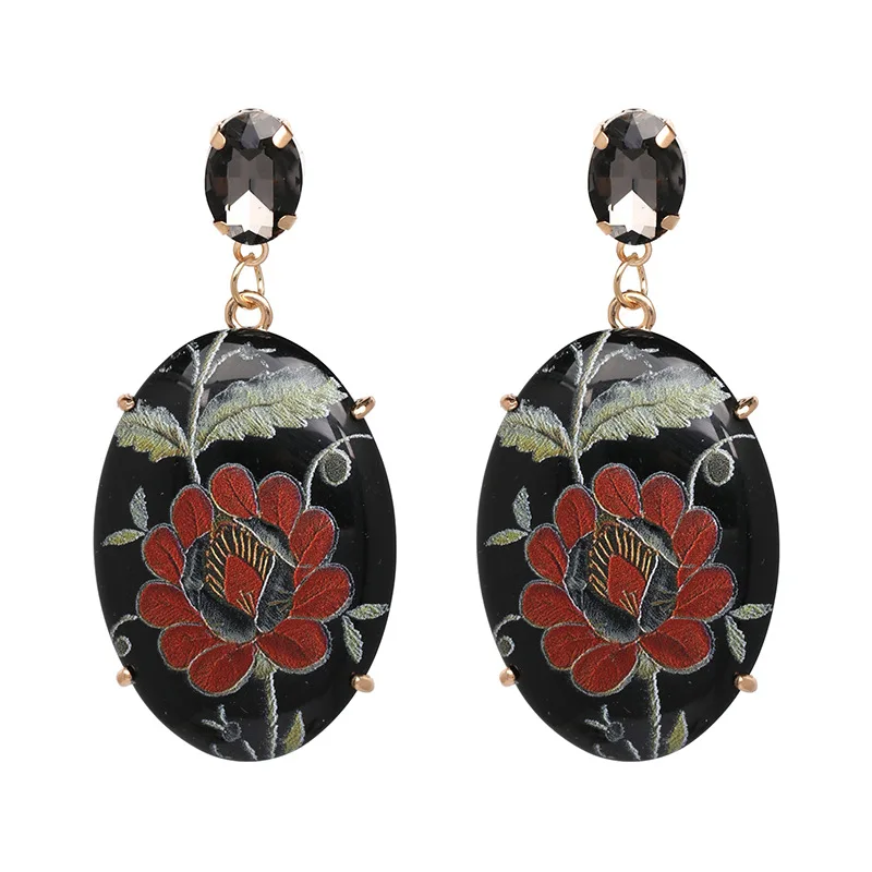 Винтажные серьги капельки с красным принтом voal flowers zicron инкрустированными