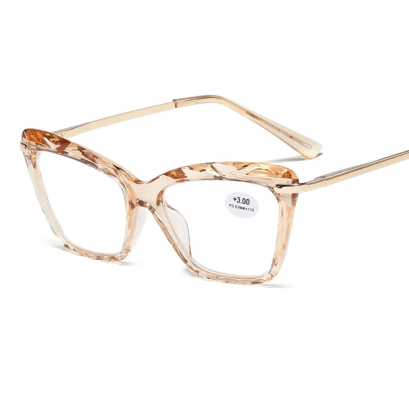 Женские элегантные очки с кристаллами в оправе кошачий глаз удобные для чтения