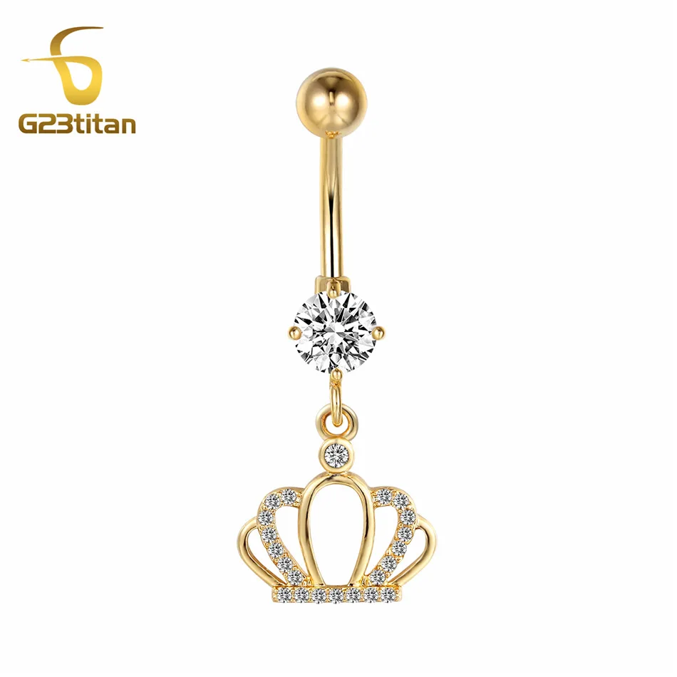 

Women Body Jewelry Gold Color Crown Navel Ear Piercing Rings Surgical Steel 14G Belly Bar Ear Plugs Navel Earring