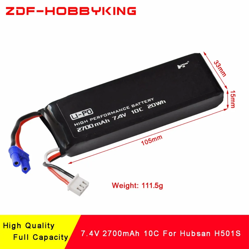ZDF Новое поступление высокое качество 2S 2700mAh 7 4 V 10C батарея для rc quadcopter Hubsan H501S H501C
