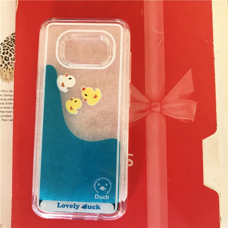Струящаяся жидкость Милая желтая утка мягкие ТПУ чехлы для Samsung Galaxy S9 S10 Plus S10e iPhone