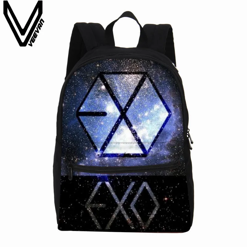 Veevanv Для Мужчин's Рюкзаки нью exo Письмо печати Мода ноутбук Сумки Grils Холст сумка
