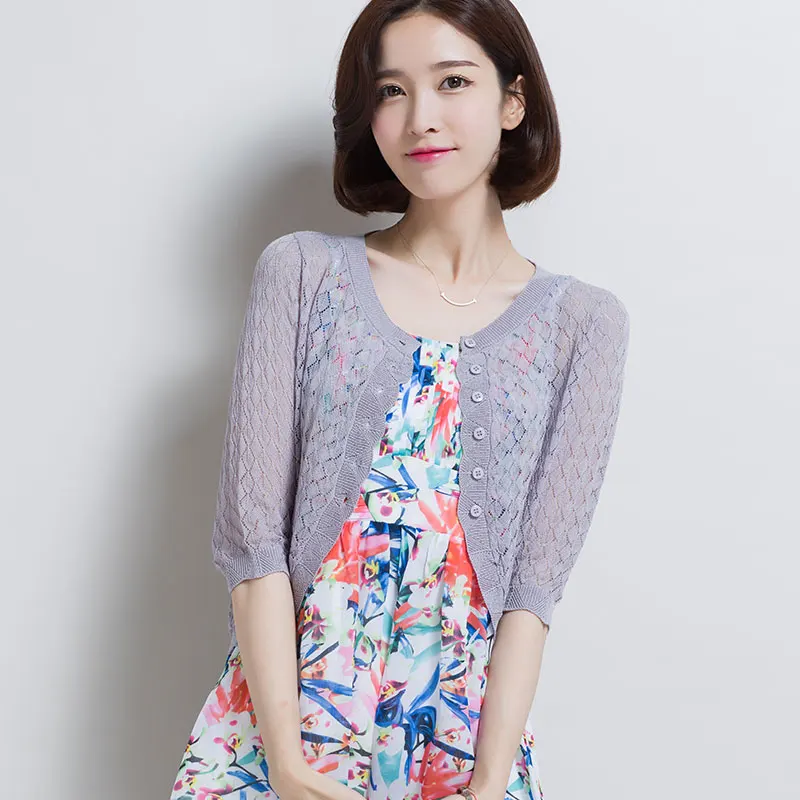 Женский вязаный кардиган тонкий ажурный высокого качества для защиты от солнца