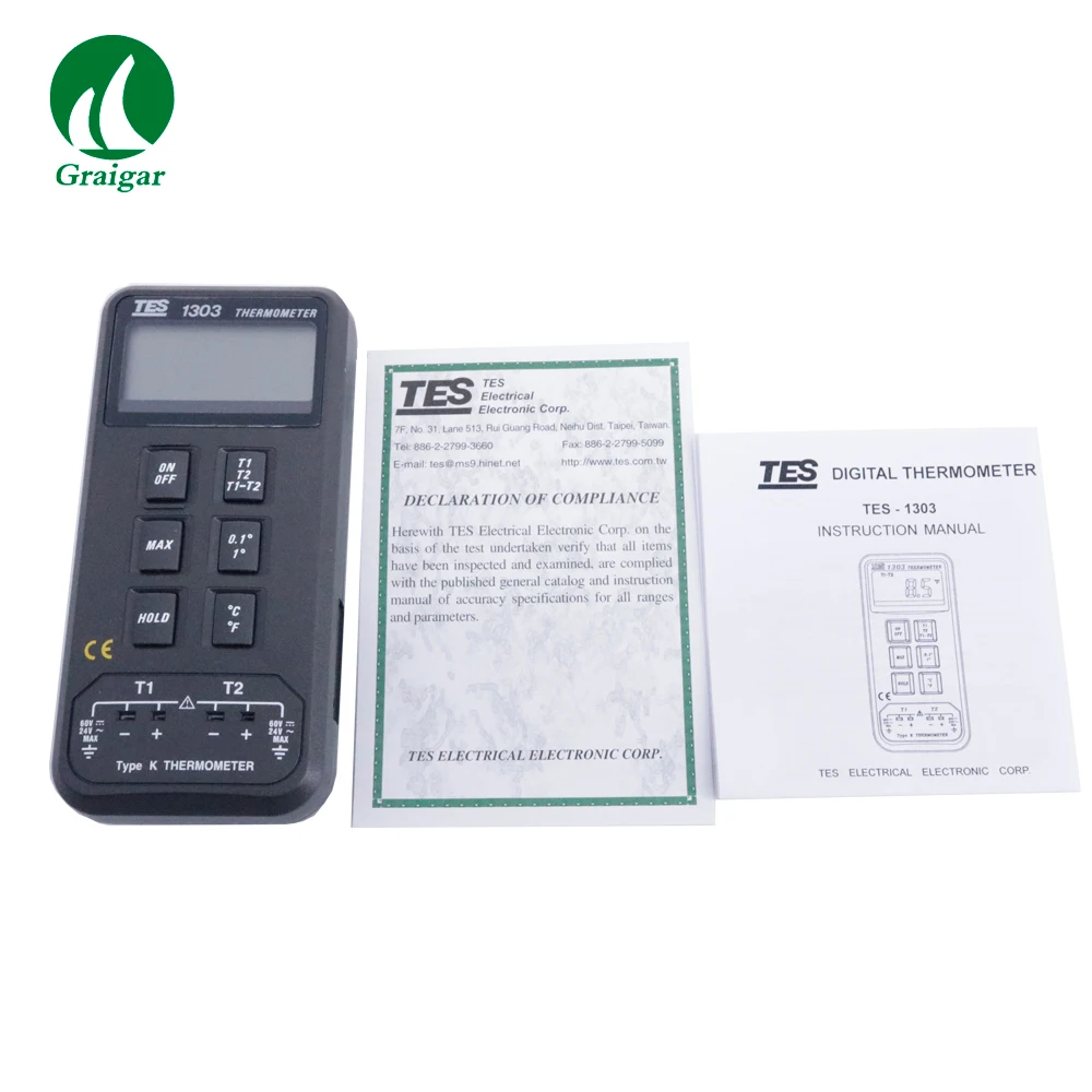 

Protable Digital Thermocouple Thermometer Temperature Tester TES-1303 2.5 times/s Sampling Rate
