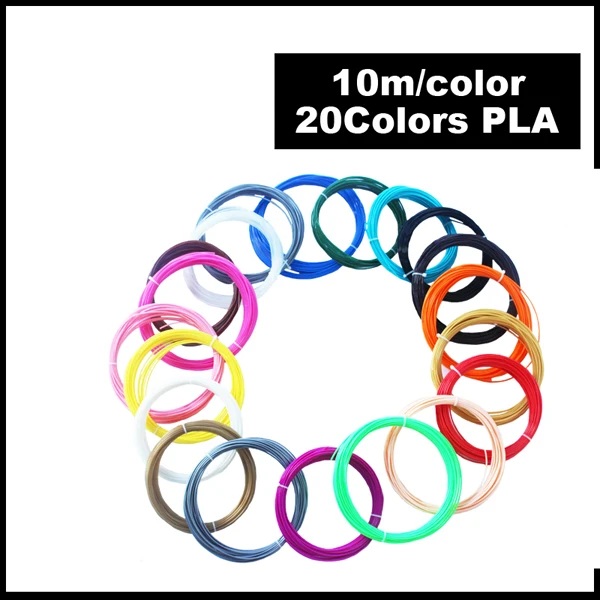 20 цветов/комплект 3D принтер Ручка PLA волокно 10 м/цвет 1.75 мм pen 3d filamento pla impressora