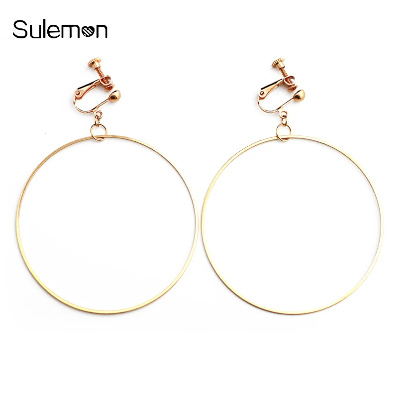 Gold color Геометрический Круглый клип серьги без прокола уха клип металлические Простой Большой серьги без пирсинга Для женщин минималистский украшения CE104 клипсы для ушей без прокола - Окраска металла: Gold color
