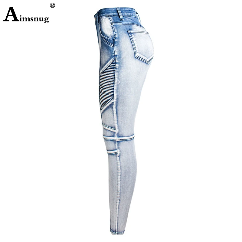 Светло-голубой Slim Fit Для женщин байкер цикла на Высокая Талия приталенные Стрейчевые штаны джинсовые обтягивающие штаны Motor Jeans для Для женщин