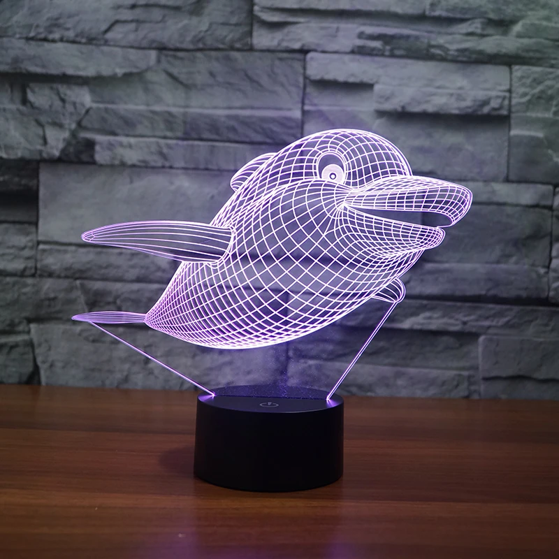 Дельфин дизайн 7 меняющихся цветов 3d иллюзия ночника | Лампы и освещение
