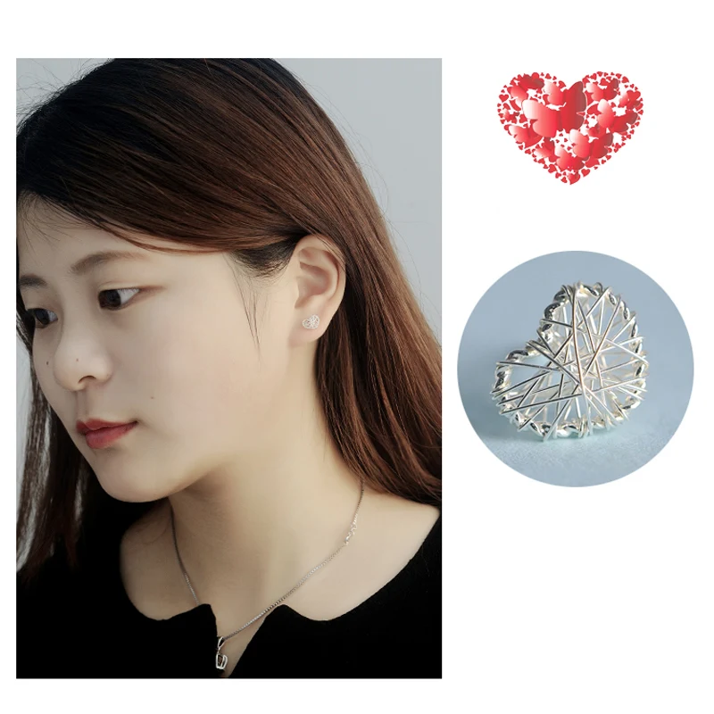 925 sterling sv original personality hand-wound heart-shaped earrings female Korean creative fashion simple design anti-alle | Украшения и