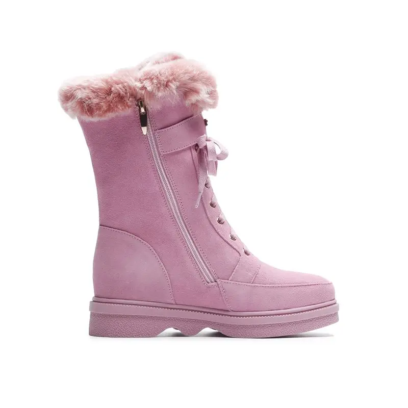 

ZVQ Cute Leather Snow Boots 2019 Winter Rabbit Hair Outdoor Hiking women's Platform Shoes Wool Pink mid-calf Boots