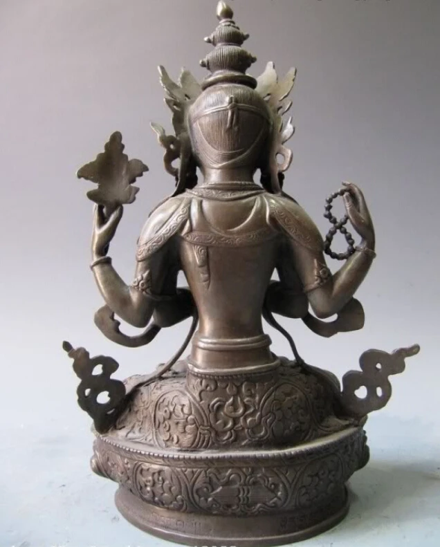 

song voge gem S0433 China Buddhism Pure Bronze Copper Four Arm Kwan-Yin Guan Yin Bodhisattva Statue