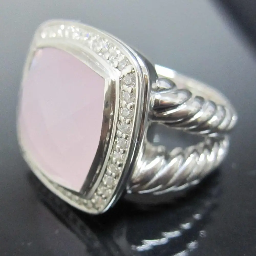 Rose Quartz Цельное ювелирное изделие из серебра 925 пробы 14 мм кольцо с голубым топазом дизайн бренда ювелирные изделия из стерлингового серебра Аметист Черный оникс цитрин женское кольцо - Цвет камня: Rose Quartz