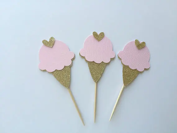 

glitter Ice Cream Cupcake Toppers summer wedding food Picks Bridal baby shower Bachelorette party decorations