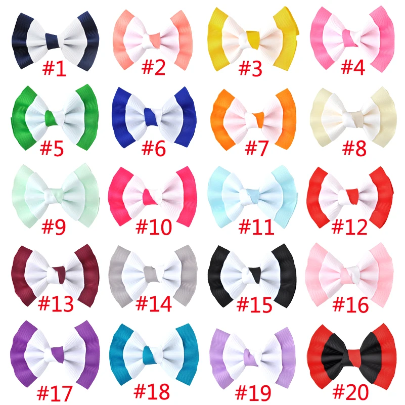 

20pcs/lot 3 Inch Little Girls Boutique Hair Bow Grosgrian Ribbon Hail Clips For School Children Hair Accessories Kids Hairpins