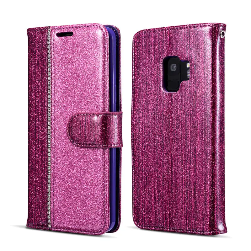 Purple Чехол для телефона Etui, чехол для samsung Galaxy J6, A6, A8,, A3, A5,, S7 Edge, S8, S9 Plus, Note 9, с IMD, блестящий флип-кошелек - Цвет: Purple