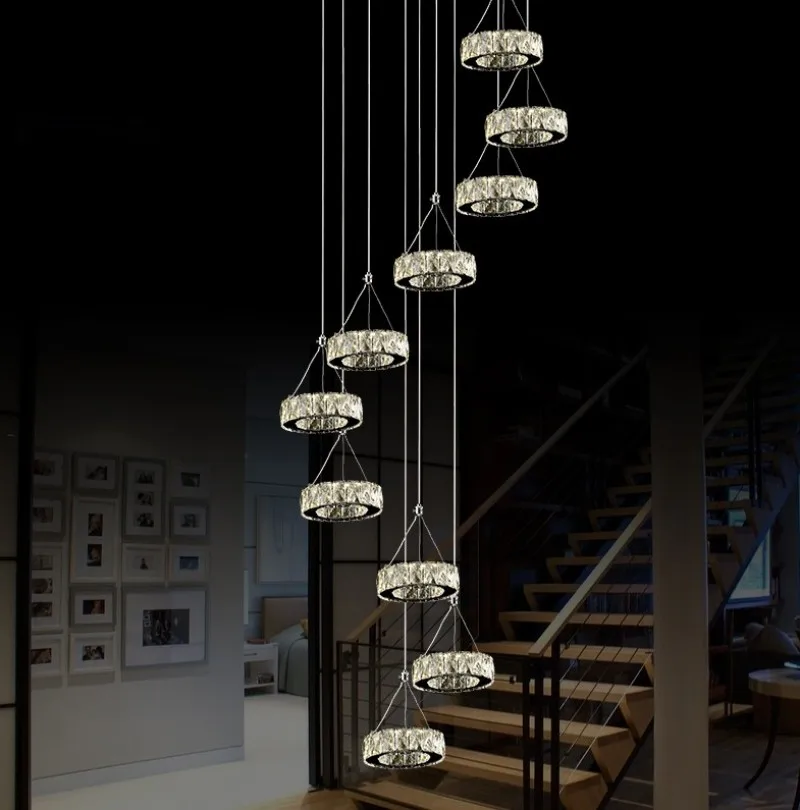 安い 現代ロング LED スパイラルリビングクリスタルシャンデリア照明屋内器具階段階段ランプショーケース寝室ホテルホール