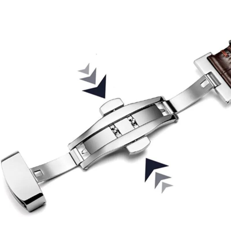 

16 18 19 20 21 22 mm For PRC200 T17 T41 T461 High Quality Silver Butterfly Buckle + Black Genuine Leather Watch Bands Strap