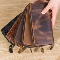 crazy horse real leather men wallet vintage 100 leather wallets for male clutch bag multi pocket black brown purse money bag