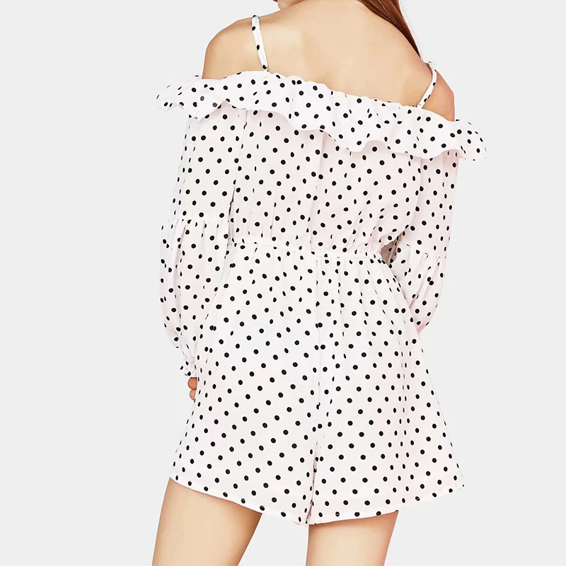 Женские шифоновые Комбинезоны с оборками милые белые комбинезоны в горошек