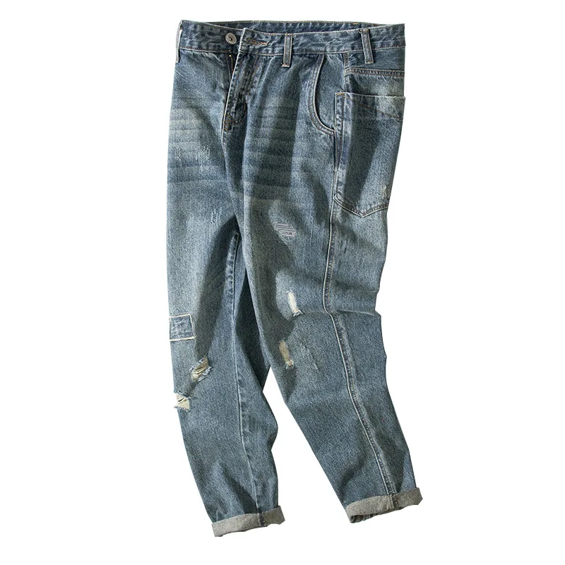 

2019 Spring and Autumn New Large Size Hole Men's Jeans Stylish High Quality Loose Hip Hop Jeans Men's Clothing Big Yards 30-46