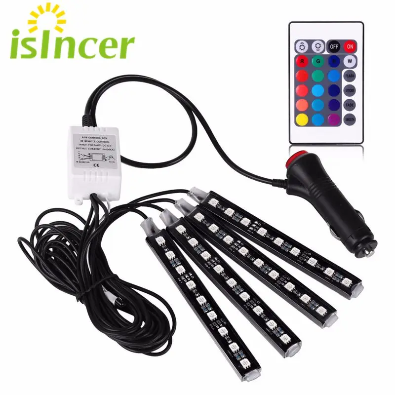 Светодиодная лента RGB для автомобиля 4*9 шт. SMD 5050 10 Вт декоративная салона
