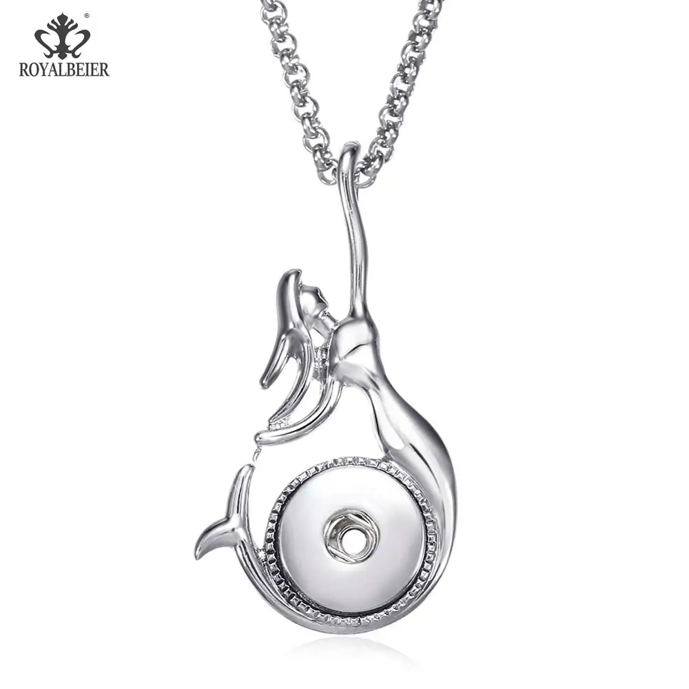 Royalbeier Винтаж 18 mm кнопки и заклепки металлические оснастки Стразы ожерелье с русалкой кулон оснастка Кнопка женщина ожерелье цепь - Окраска металла: XL0232