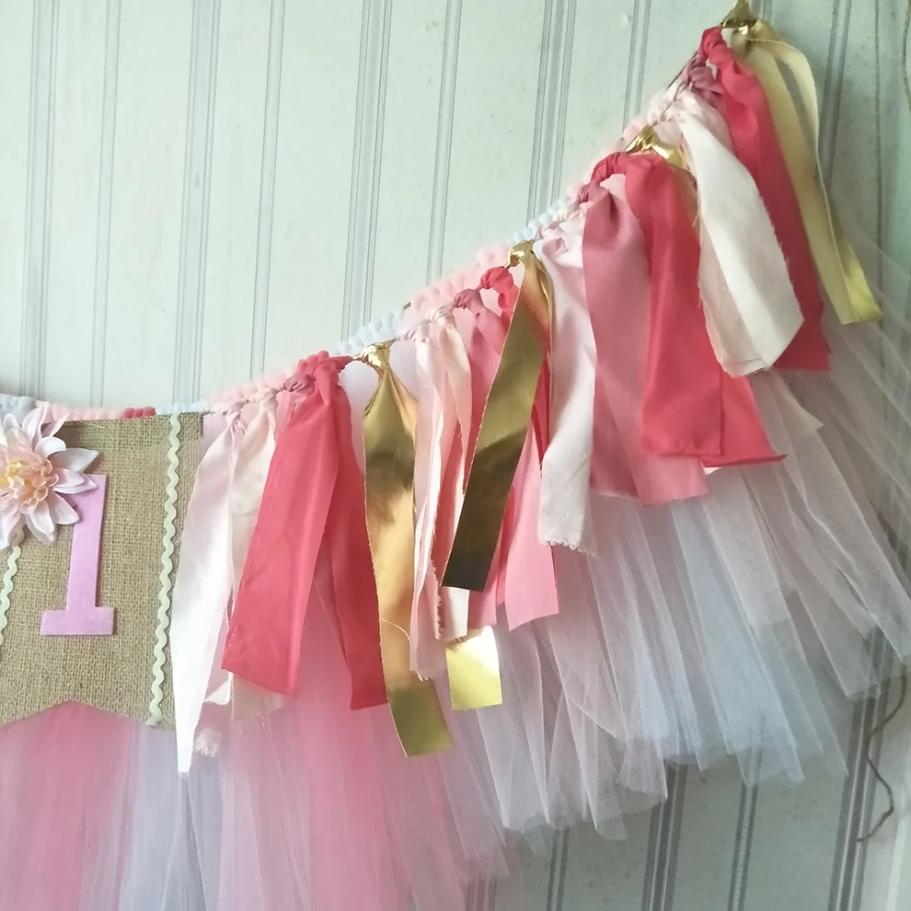 Tahiti Inspired Baby Girl First Year Birthday Party Highchair Banner With Tutu Tassel Garlands Personalized Free Shipping | Дом и сад