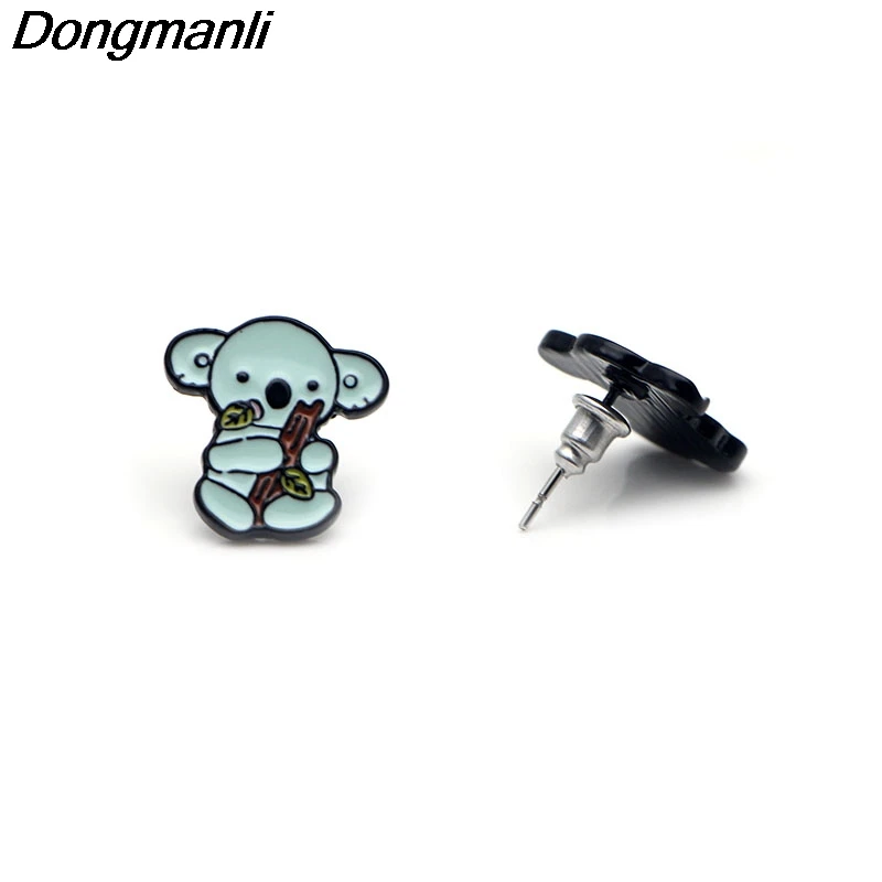 P2526 Dongmanli милые Eat листья коала серьги гвоздики для женщин дети эмаль пирсинг серьги ювелирные подарки для девочек