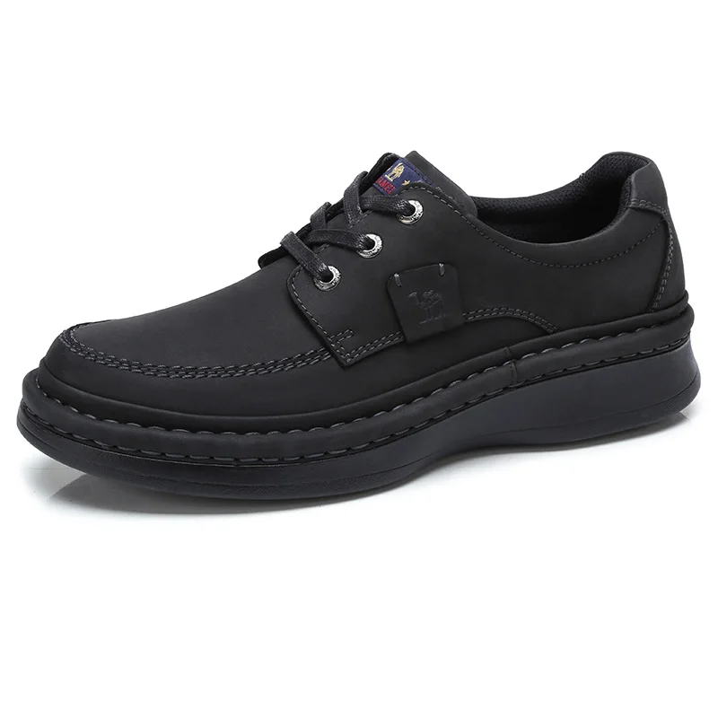 A732183300Black CAMEL/Осенняя мужская обувь из натуральной кожи Мужская Уличная Повседневная обувь на толстой нескользящей подошве со шнуровкой - Цвет: A732183300Black