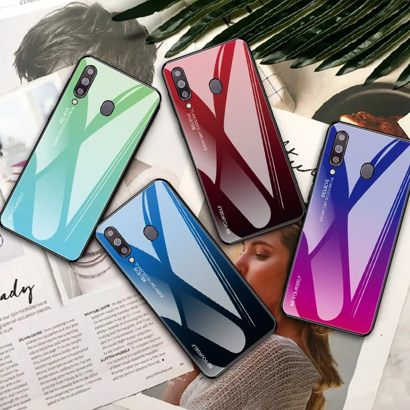 Градиентное закаленное стекло модное + силикон для Samsung Galaxy M30 M 30 M305 M305f 2019 чехол
