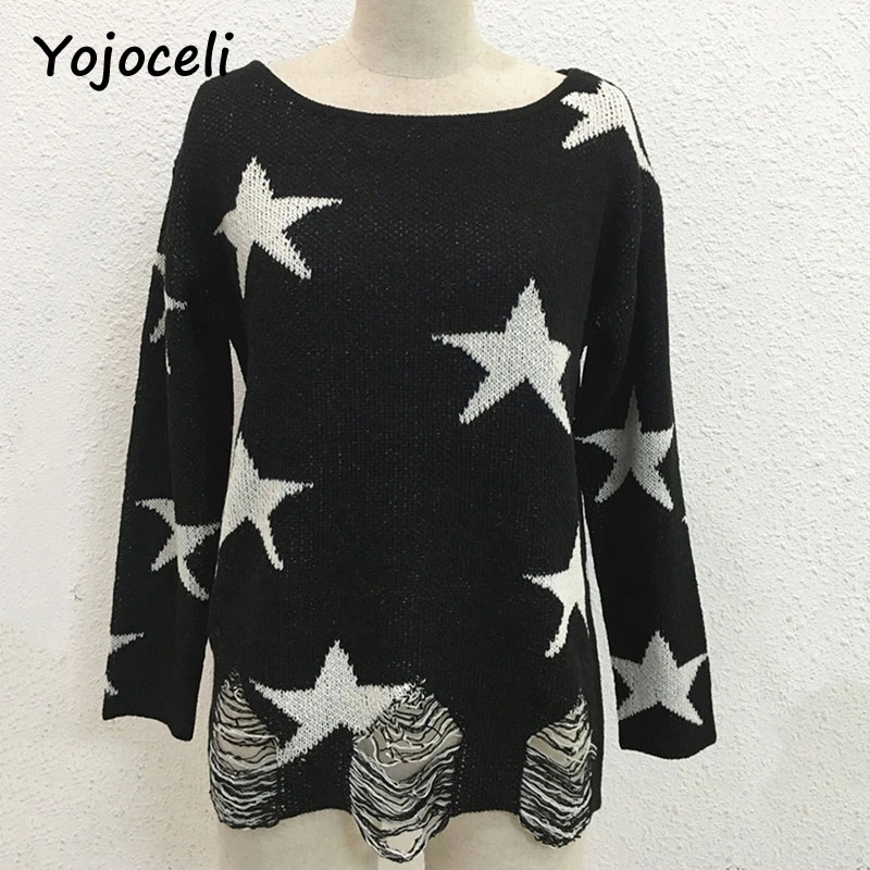 Yojoceli 2018 на осень-зиму Классный свитер Топы Повседневная Звезда Форма вязать