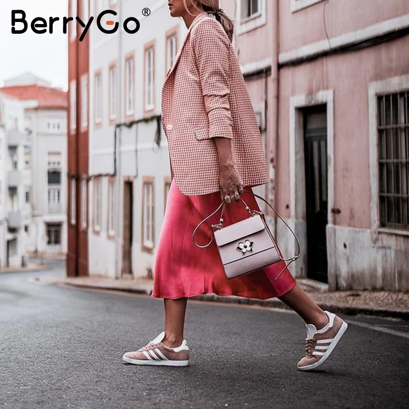Женский офисный Блейзер BerryGo розовый клетчатый блейзер с длинными рукавами и