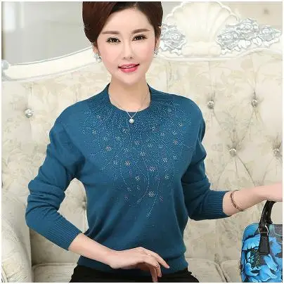 Winter Women Long Sleeve Casual Cashmere Sweaters middle age wool Pullovers Female Solid Pull Femme Knitted wear Sweater WQ931 | Женская