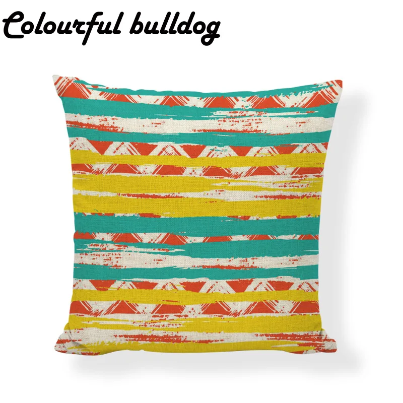 Geometric Cushion Covers 45*45cm Abstract Colored Line Figures Linen Material Office Home Living Room Sofa Decor Pillow Case | Дом и сад