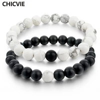 chicvie black and white natural stone distance bracelets bangles for women men strand lovers gifts jewelry bracelets sbr160101